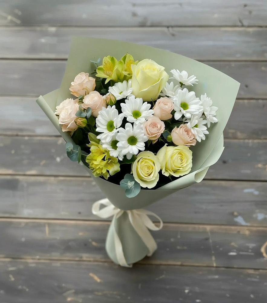 Букет цветов из: Альстромерии, Розы и Хризантемы в Канске