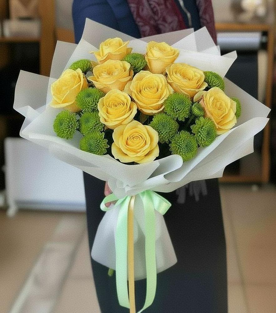 Букет цветов из: Хризантемы и Розы в Канске